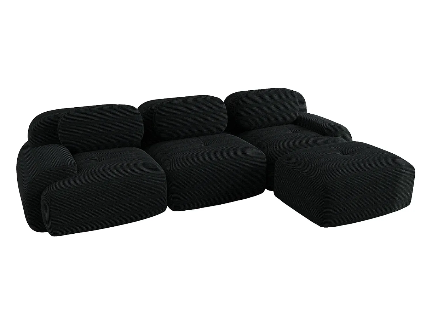 Sofá| Sofá de canto - Sofá de 3 lugares com braços curvos e almofadas decorativas - bombazine Preto