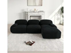 Sofá| Sofá de canto - Sofá de 3 lugares com braços curvos e almofadas decorativas - bombazine Preto