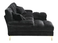 Sofá* Sofá de canto - Sofá de 4 lugares com assentos e almofadas - chenille - para sala de estar e quarto Preto