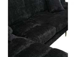 Sofá* Sofá de canto - Sofá de 4 lugares com assentos e almofadas - chenille - para sala de estar e quarto Preto