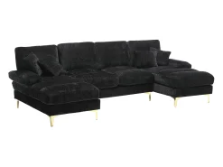Sofá* Sofá de canto - Sofá de 4 lugares com assentos e almofadas - chenille - para sala de estar e quarto Preto