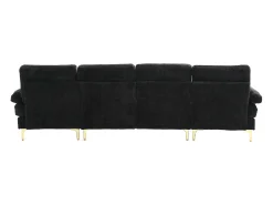 Sofá* Sofá de canto - Sofá de 4 lugares com assentos e almofadas - chenille - para sala de estar e quarto Preto