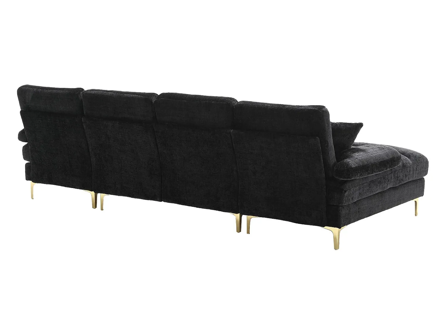 Sofá* Sofá de canto - Sofá de 4 lugares com assentos e almofadas - chenille - para sala de estar e quarto Preto