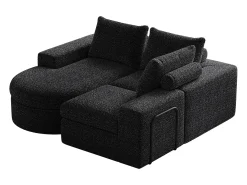 Sofá* Sofá de canto - Sofá de 3 lugares com 3 almofadas e 2 encostos de cabeça - chenille Preto