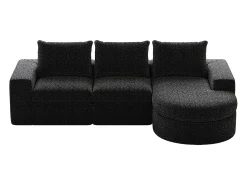 Sofá* Sofá de canto - Sofá de 3 lugares com 3 almofadas e 2 encostos de cabeça - chenille Preto