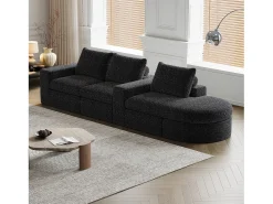 Sofá* Sofá de canto - Sofá de 3 lugares com 3 almofadas e 2 encostos de cabeça - chenille Preto