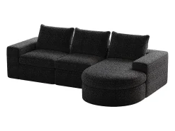 Sofá* Sofá de canto - Sofá de 3 lugares com 3 almofadas e 2 encostos de cabeça - chenille Preto