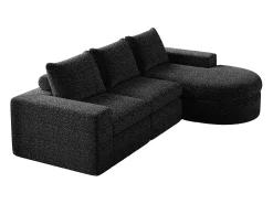 Sofá* Sofá de canto - Sofá de 3 lugares com 3 almofadas e 2 encostos de cabeça - chenille Preto