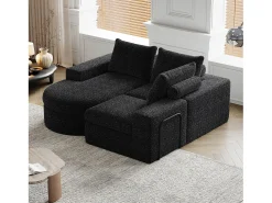 Sofá* Sofá de canto - Sofá de 3 lugares com 3 almofadas e 2 encostos de cabeça - chenille Preto