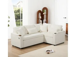 ModernLuxe Sofá de canto retrátil em L - com espaço de armazenamento - com porta-copos - porta de carregamento USB - com almofadas -^ Sofá