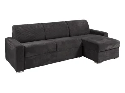 Vente-unique Sofá de canto reversível convertível abertura rápida veludo canelado cinzento 140 cm - 18 cm CALITO^ Sofá