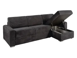 Vente-unique Sofá de canto reversível convertível abertura rápida veludo canelado cinzento 140 cm - 18 cm CALITO^ Sofá