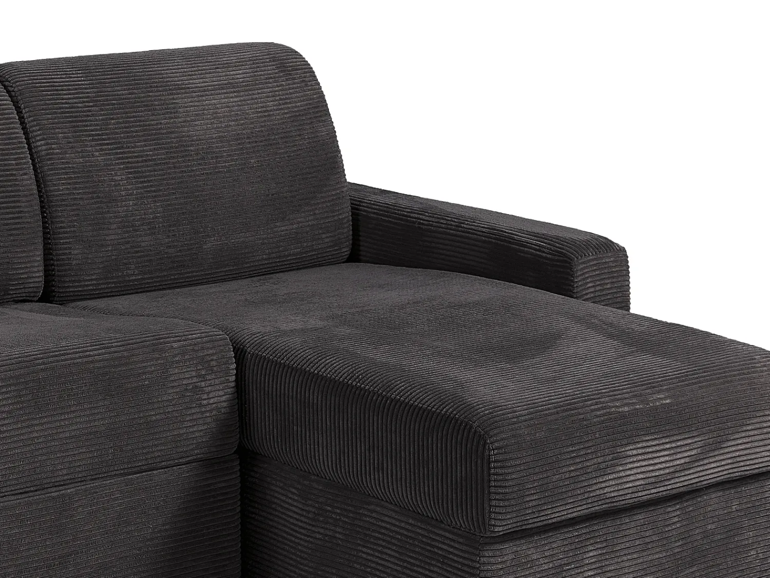 Vente-unique Sofá de canto reversível convertível abertura rápida veludo canelado cinzento 140 cm - 18 cm CALITO^ Sofá