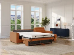 Sofá|Vente-unique Sofá de canto reversível convertível abertura rápida em tessido terracotta - Cama 140 cm VIZIR Terracota