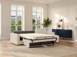 Discount Vente-unique Sofá de canto reversível conversível abertura rápida em tecido - Cama 140 cm VIZIR Bege