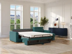 Vente-unique Sofá de canto reversível conversível abertura rápida em tecido azul - Espaço para dormir 140 cm VIZIR Azul esverdeado