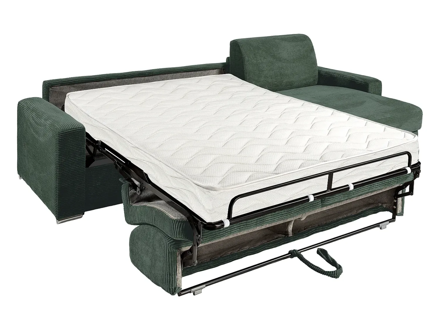 Vente-unique Sofá de canto reversível convertível abertura rápida veludo canelado verde 140 cm 18 cm CALITO^ Sofá