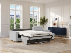 Sofá|Vente-unique Sofá de canto reversível conversível abertura rápida em tecido cinza claro - Área de dormir 140 cm VIZIR Cinzento claro