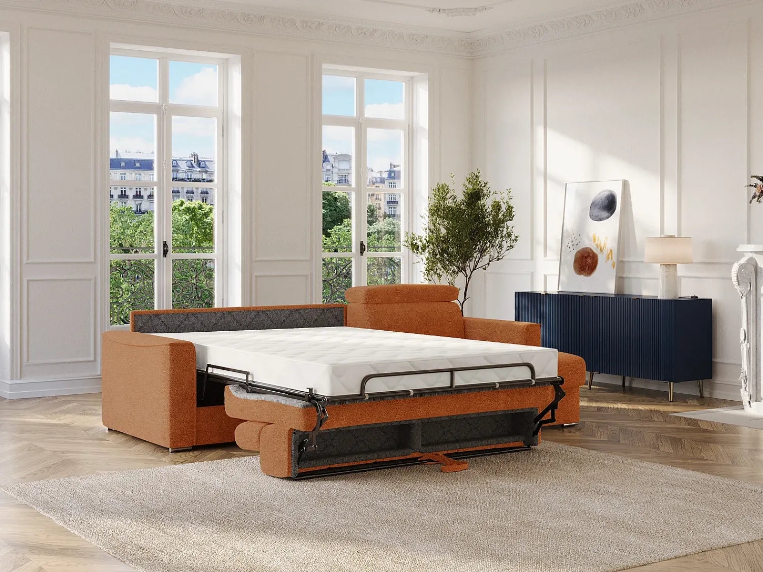 Online Vente-unique Sofá de canto reversível convertível abertura rápida em tecido terracotta - Cama 160 cm VIZIR Terracota