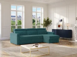 Clearance Vente-unique Sofá de canto reversível conversível abertura rápida em tecido azul - Cama 140 cm VIZIR Azul esverdeado