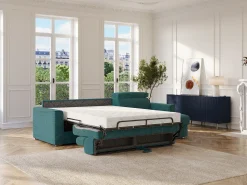 Clearance Vente-unique Sofá de canto reversível conversível abertura rápida com tecido azul - Estrado 140 cm VIZIR Azul esverdeado