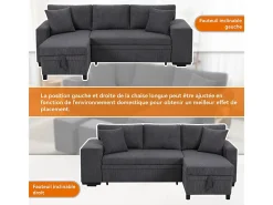 Sale DripeX Sofá de canto reversível conversível 3 lugares - em veludo cotelê - com armazenamento, prateleira e 2 puffs - Porta USB+Type-C - Cinza Cinzento