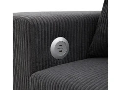 Sale DripeX Sofá de canto reversível conversível 3 lugares - em veludo cotelê - com armazenamento, prateleira e 2 puffs - Porta USB+Type-C - Cinza Cinzento