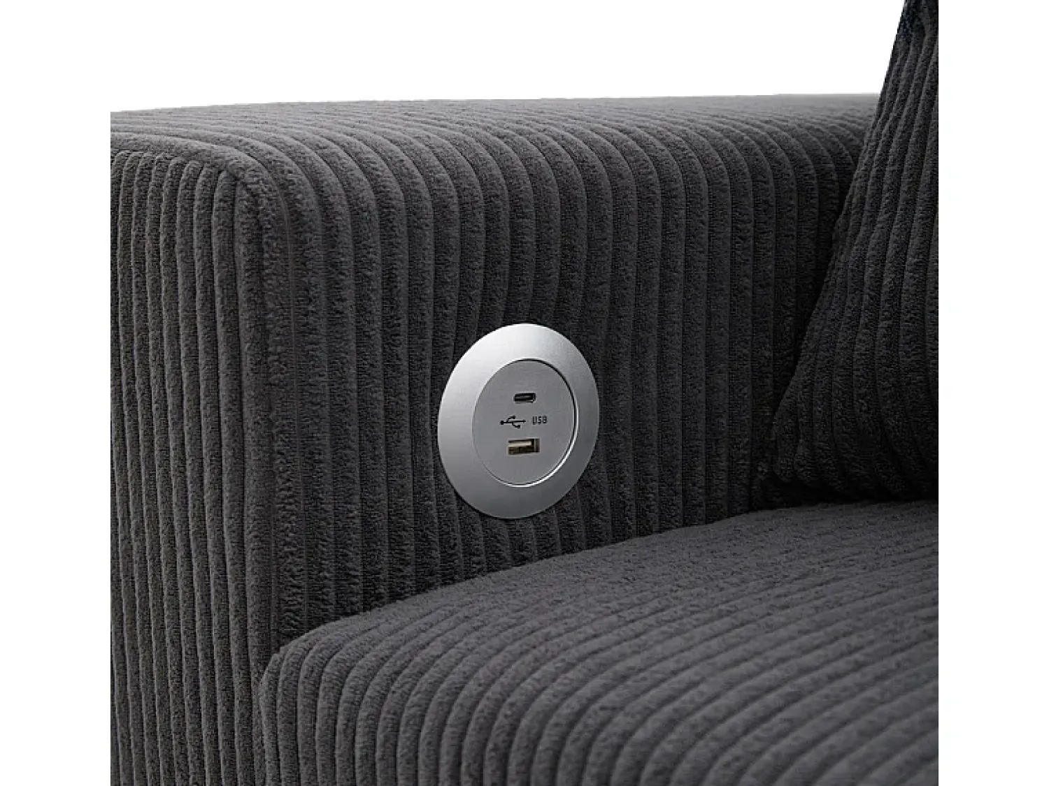 Sale DripeX Sofá de canto reversível conversível 3 lugares - em veludo cotelê - com armazenamento, prateleira e 2 puffs - Porta USB+Type-C - Cinza Cinzento