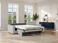 Vente-unique Sofá de canto reversível conversível abertura rápida em tecido cinza claro - Cama 140 cm VIZIR^ Sofá