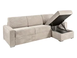 Vente-unique Sofá de canto reversível convertível abertura rápida veludo canelado 160 cm - 18 cm CALITO Bege