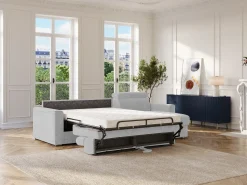 Vente-unique Sofá de canto reversível conversível abertura rápida em tecido cinza claro - Cama 140 cm VIZIR^ Sofá