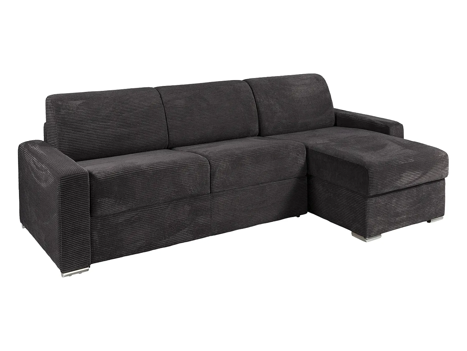 Vente-unique Sofá de canto reversível convertível abertura rápida veludo canelado cinzento 160 cm - 22 cm CALITO^ Sofá