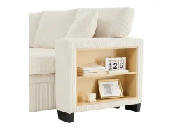 Sofá*DripeX Sofá de canto reversível conversível 3 lugares - em veludo cotelê - com armazenamento, prateleira e 2 puffs - Porta USB+Type-C - Bege