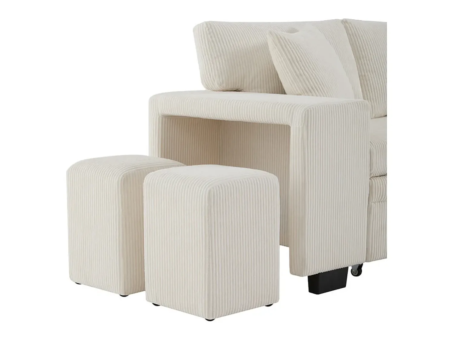 Sofá*DripeX Sofá de canto reversível conversível 3 lugares - em veludo cotelê - com armazenamento, prateleira e 2 puffs - Porta USB+Type-C - Bege