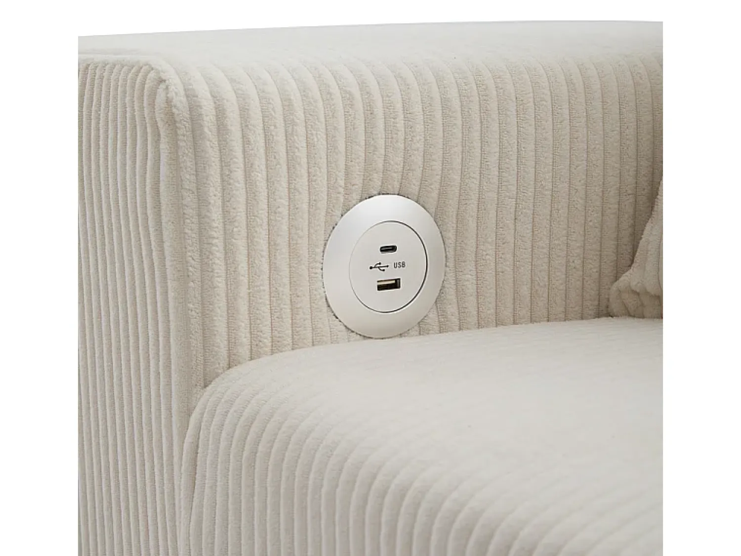 Sofá*DripeX Sofá de canto reversível conversível 3 lugares - em veludo cotelê - com armazenamento, prateleira e 2 puffs - Porta USB+Type-C - Bege