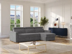 Sofá*Vente-unique Sofá de canto reversível conversível abertura rápida em tecido cinza - Cama 160 cm VIZIR Cinza antracite