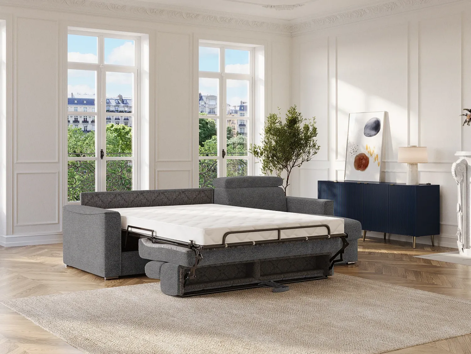 Sofá*Vente-unique Sofá de canto reversível conversível abertura rápida em tecido cinza - Cama 160 cm VIZIR Cinza antracite