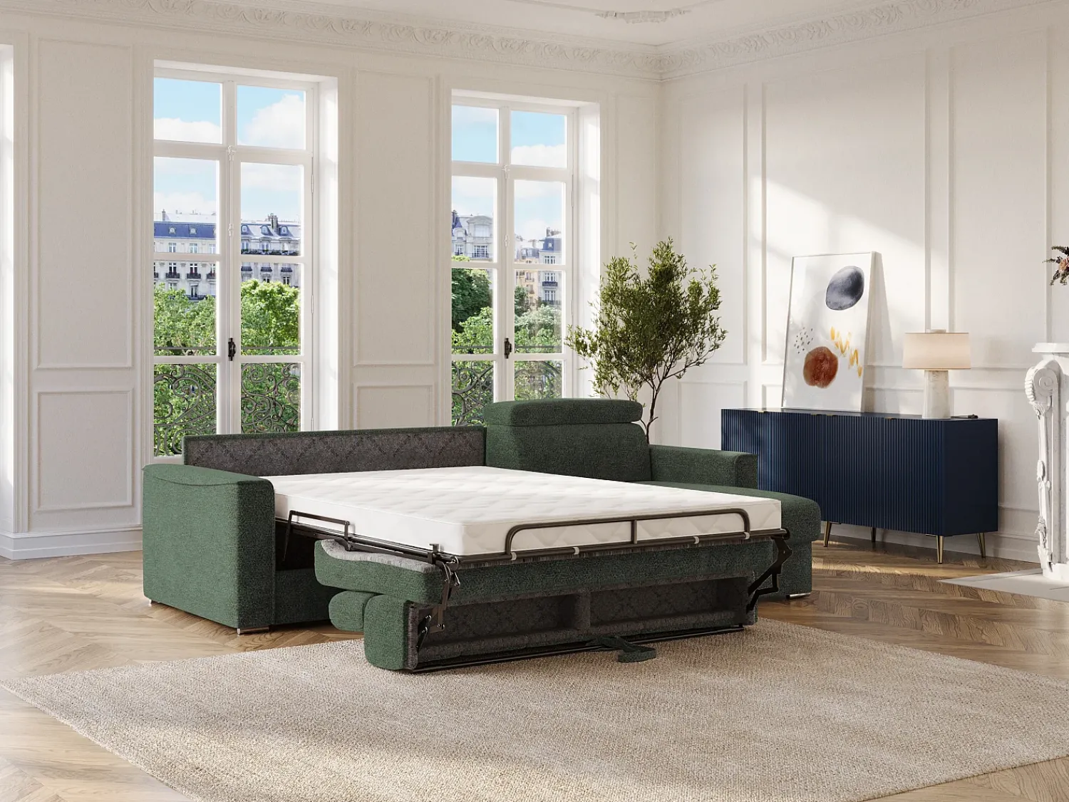 Vente-unique Sofá de canto reversível conversível abertura rápida em tecido - Cama 140 cm VIZIR^ Sofá