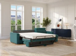 Vente-unique Sofá de canto reversível conversível abertura rápida em tecido azul - Base para dormir 160 cm VIZIR^ Sofá