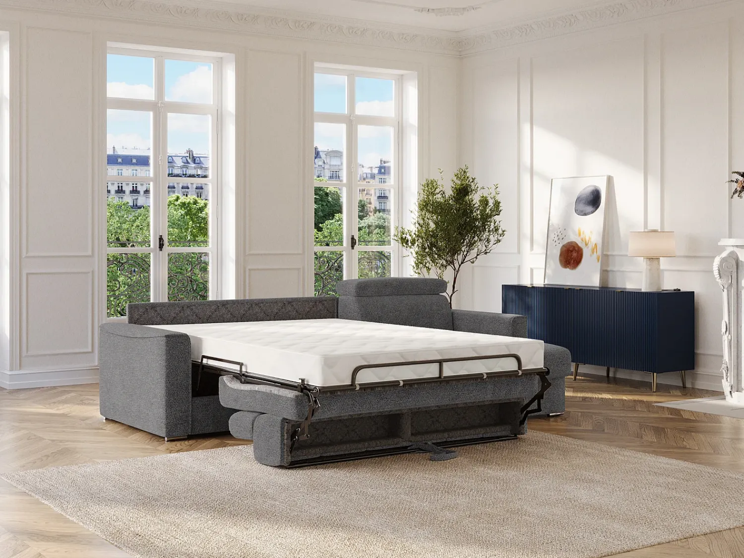 Hot Vente-unique Sofá de canto reversível conversível convertible abertura rápida em tecido cinza - Cama 160 cm VIZIR Cinza antracite