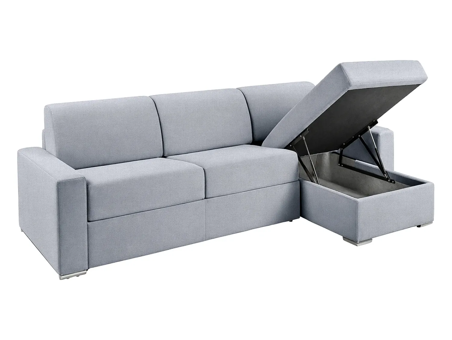 Vente-unique Sofá de canto reversível convertível abertura rápida tecido - 140 cm - 14 cm - CALITO Cinzento