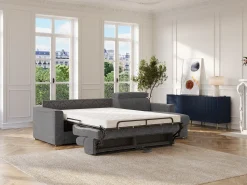 Sofá*Vente-unique Sofá de canto reversível convertível abertura rápida em tecido cinza - Área de dormir 140 cm VIZIR Cinza antracite
