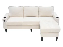 Sofá|Hauss Spole Sofá de canto reversível de 3 lugares em linho , com portas USB e Tipo C - 202x137x80cm Bege