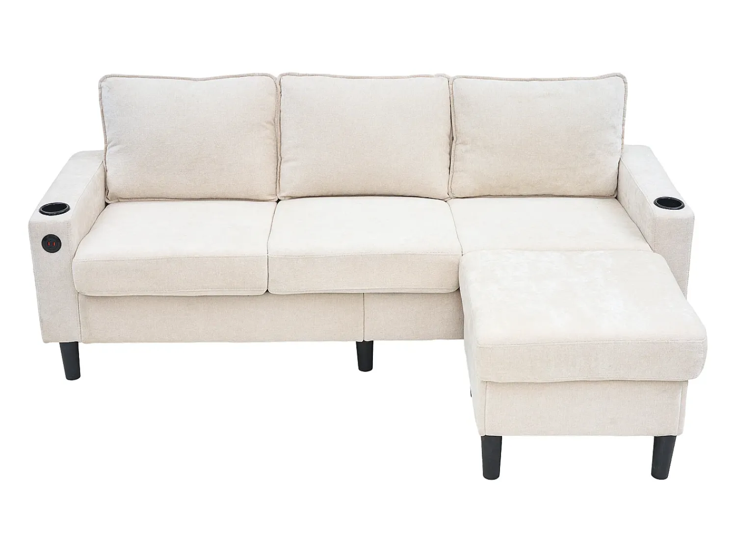 Sofá|Hauss Spole Sofá de canto reversível de 3 lugares em linho , com portas USB e Tipo C - 202x137x80cm Bege