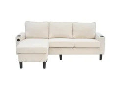 Sofá|Hauss Spole Sofá de canto reversível de 3 lugares em linho , com portas USB e Tipo C - 202x137x80cm Bege