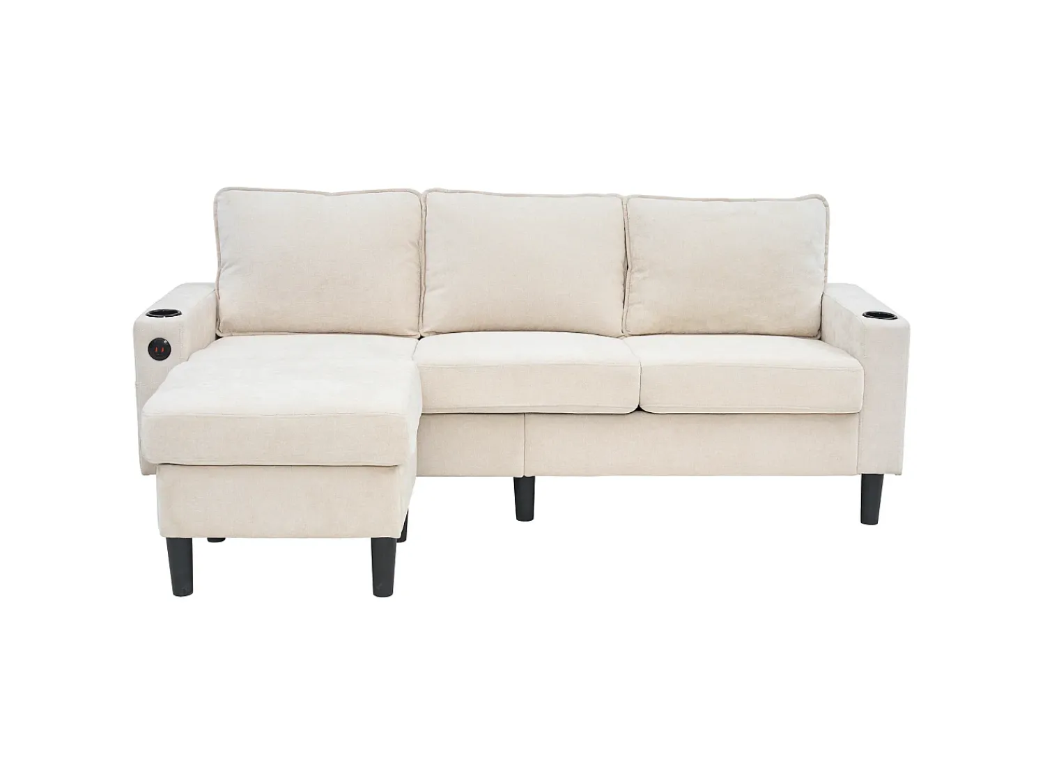 Sofá|Hauss Spole Sofá de canto reversível de 3 lugares em linho , com portas USB e Tipo C - 202x137x80cm Bege