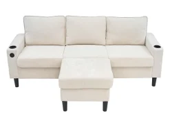 Sofá|Hauss Spole Sofá de canto reversível de 3 lugares em linho , com portas USB e Tipo C - 202x137x80cm Bege
