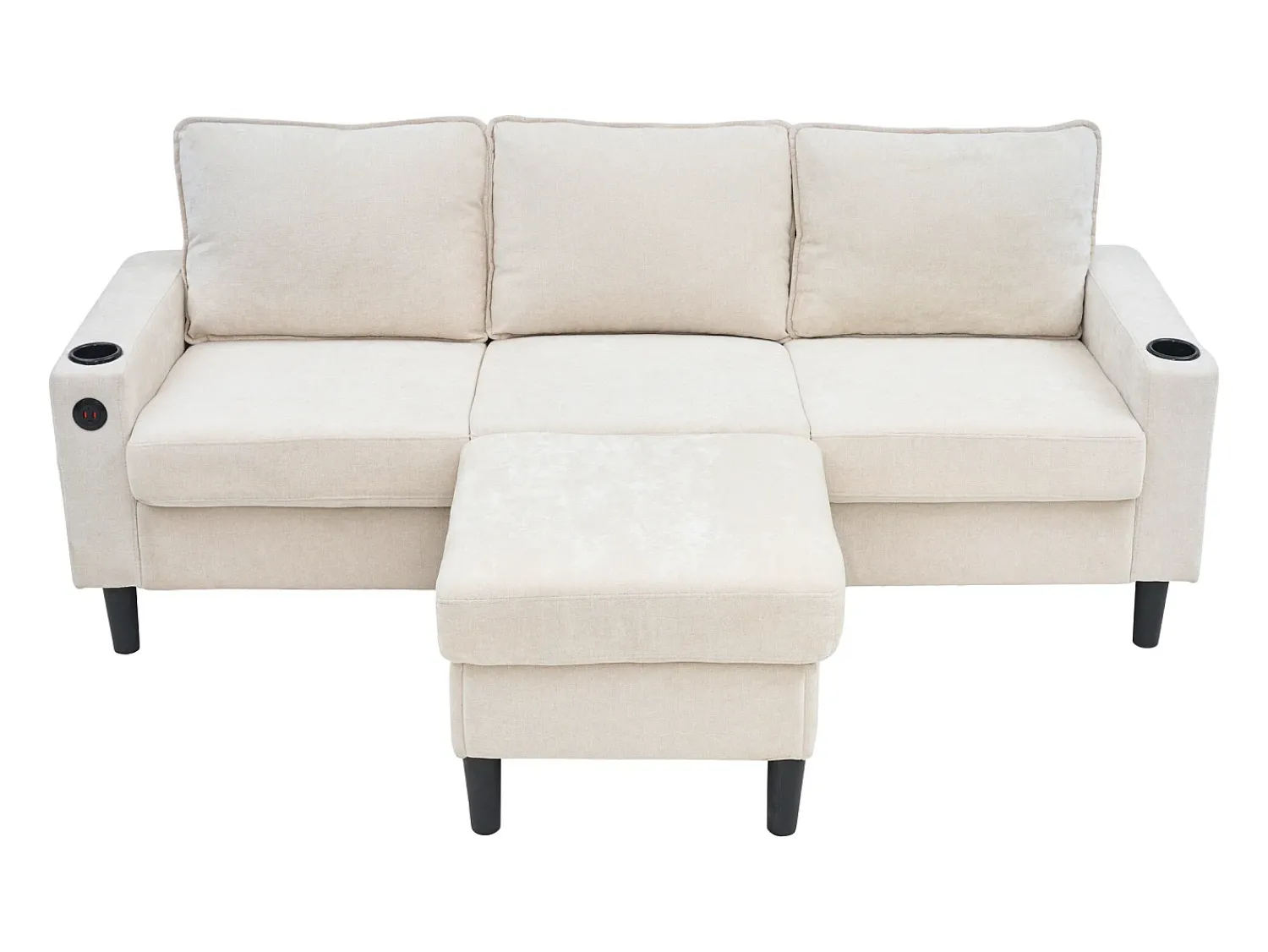 Sofá|Hauss Spole Sofá de canto reversível de 3 lugares em linho , com portas USB e Tipo C - 202x137x80cm Bege