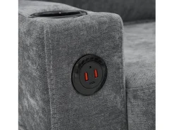 Hauss Spole Sofá de canto reversível de 3 lugares em linho cinza, com portas USB e Tipo C - 202x137x80cm^ Sofá