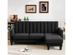 Sofá|DripeX Sofá de canto reversível de 3/4 do lugar em tecido - meridiano ou pouf - listras verticais - 208x76x85cm Preto